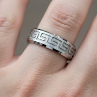 Solid Silver Greek Key Eternity Grooved Men's Ring